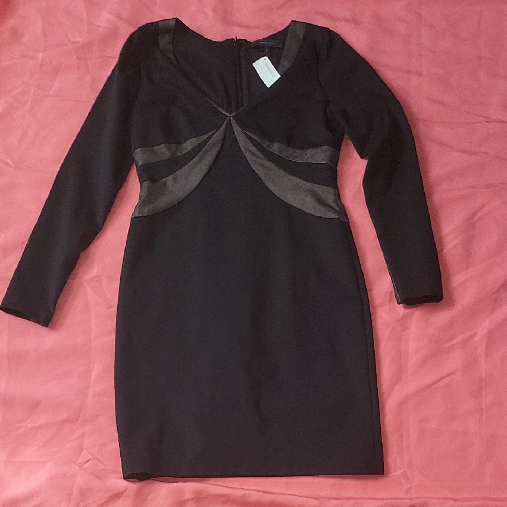 BCBGMaxAzria Black Long Sleeve Dress with Sheer Accents